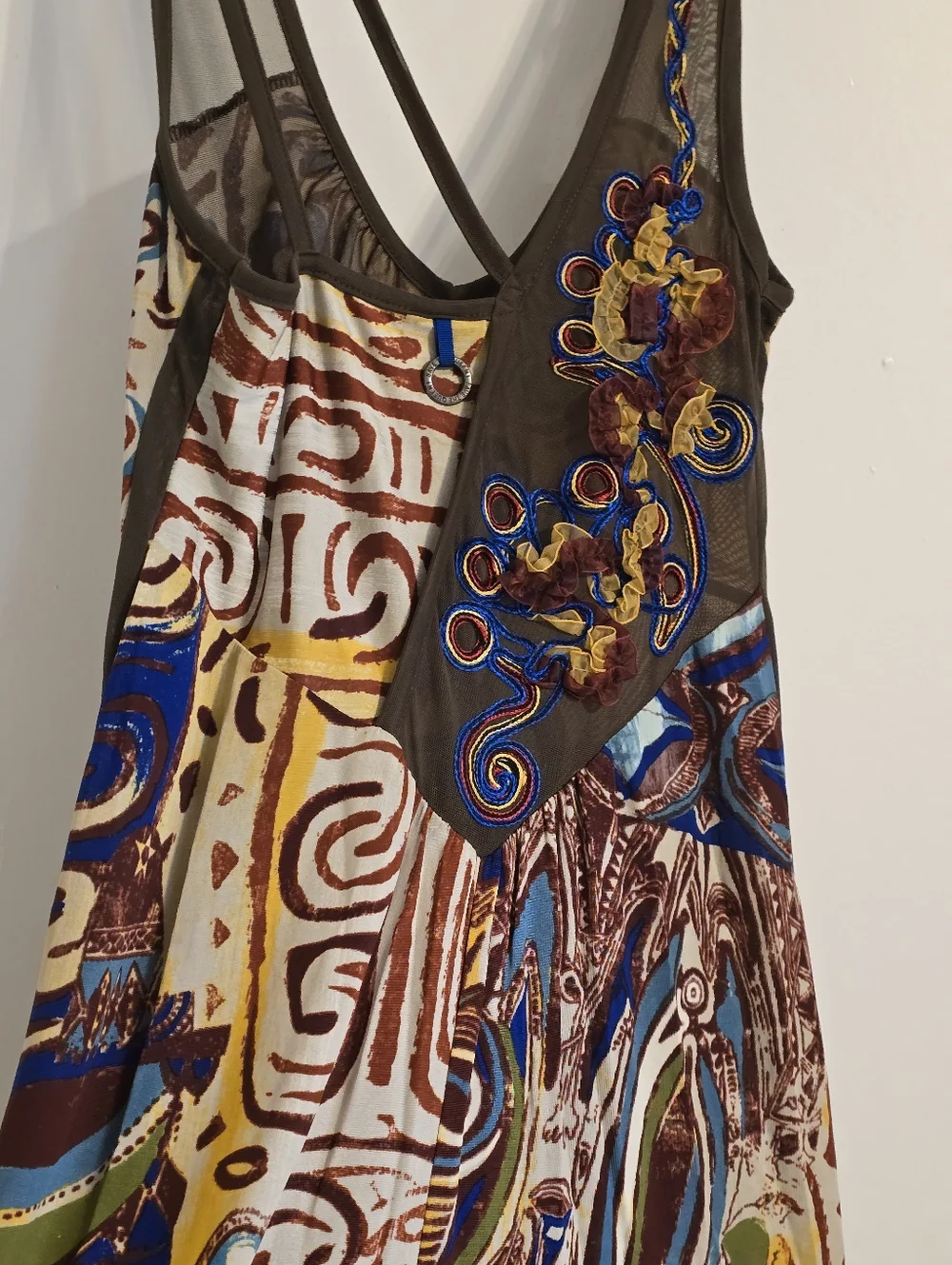 Save the Queen Italy Abstract Mesh Dress Embroidered Sheer Asymmetrical Y2K S - Picture 14 of 16